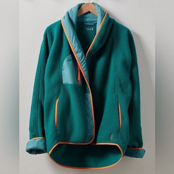 NWOT FP Movement Teal Fleece Jacket with Orange Trim - Picture 4 of 5